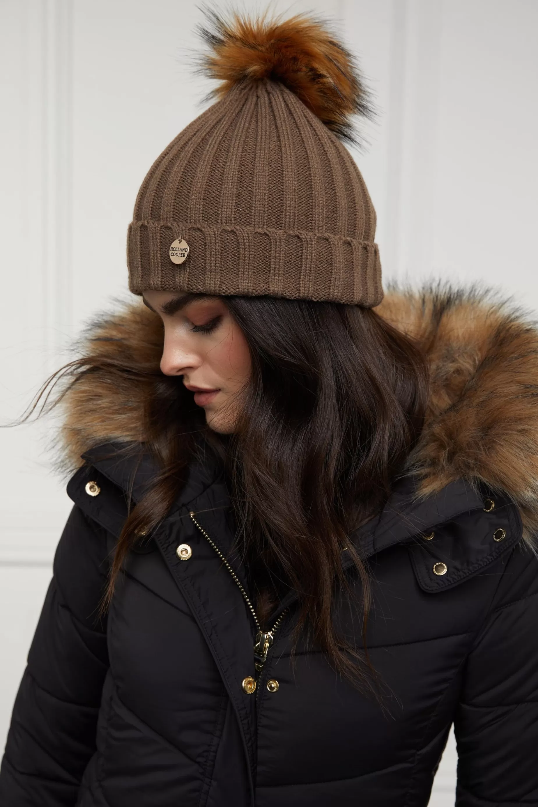 Holland Cooper Hats & Headbands | Hats & Headbands>Rib Bobble Hat Taupe