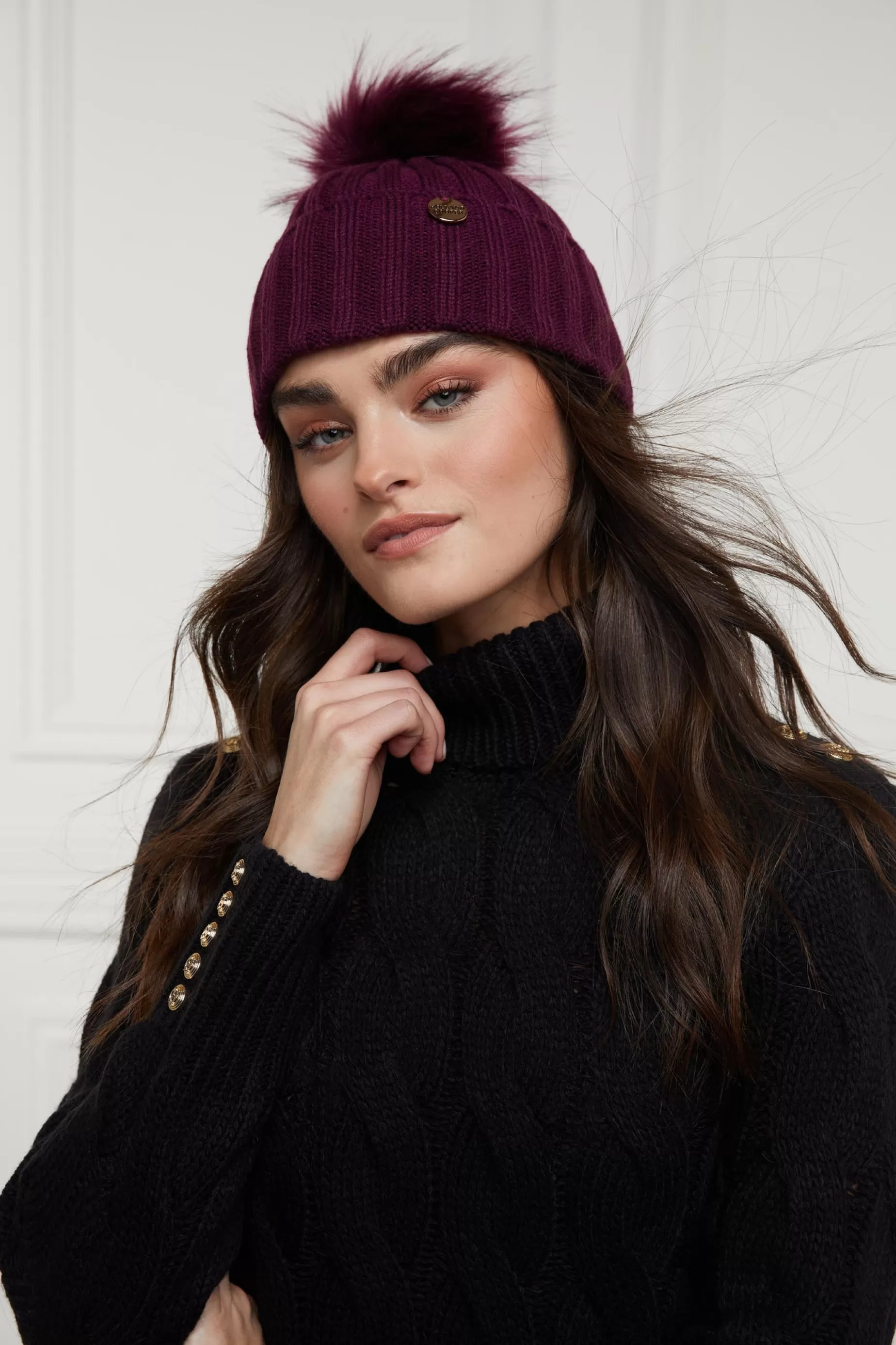 Holland Cooper Hats & Headbands | Hats & Headbands>Rib Bobble Hat Mulberry