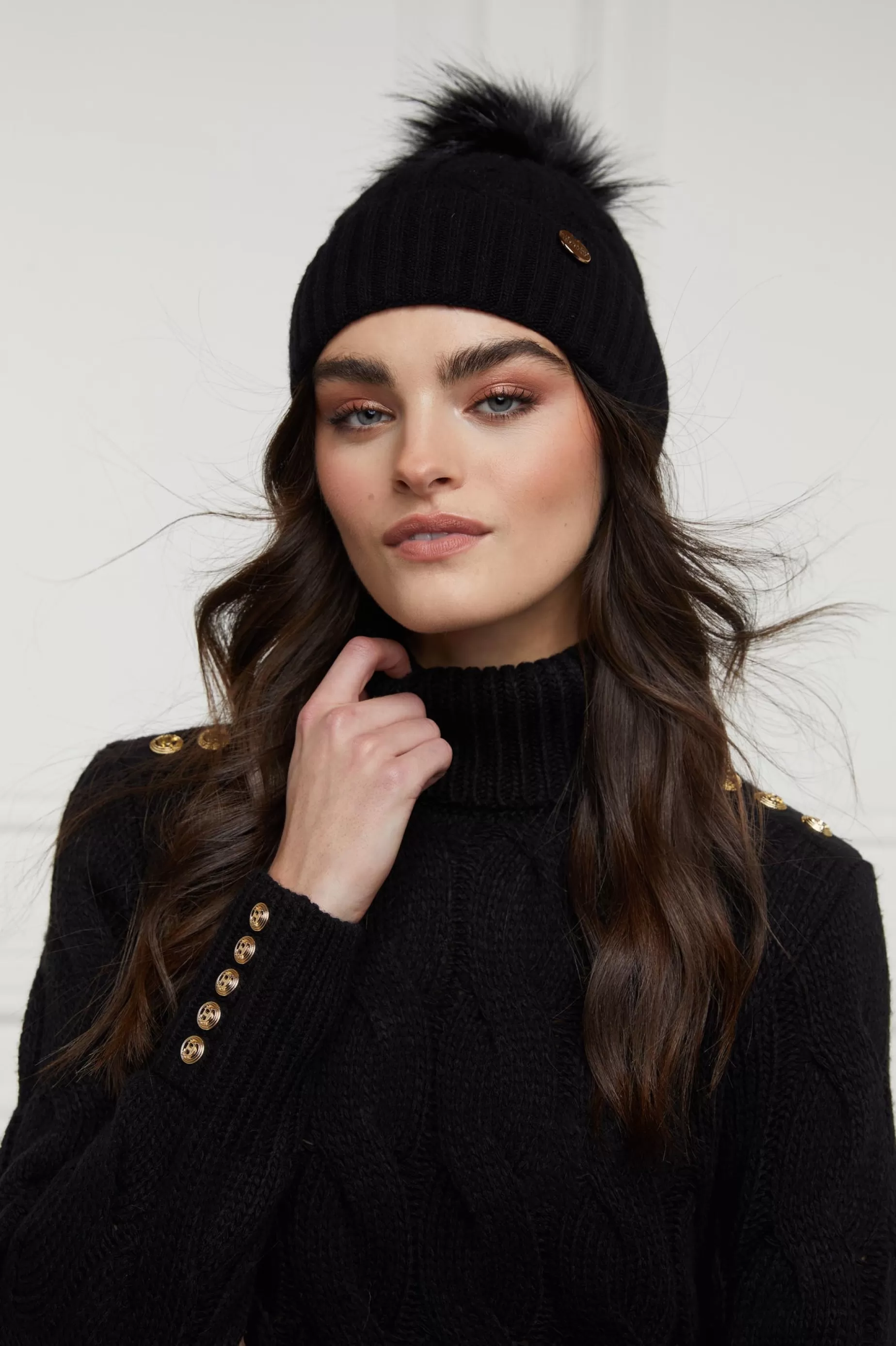 Holland Cooper Hats & Headbands | Hats & Headbands>Rib Bobble Hat Black