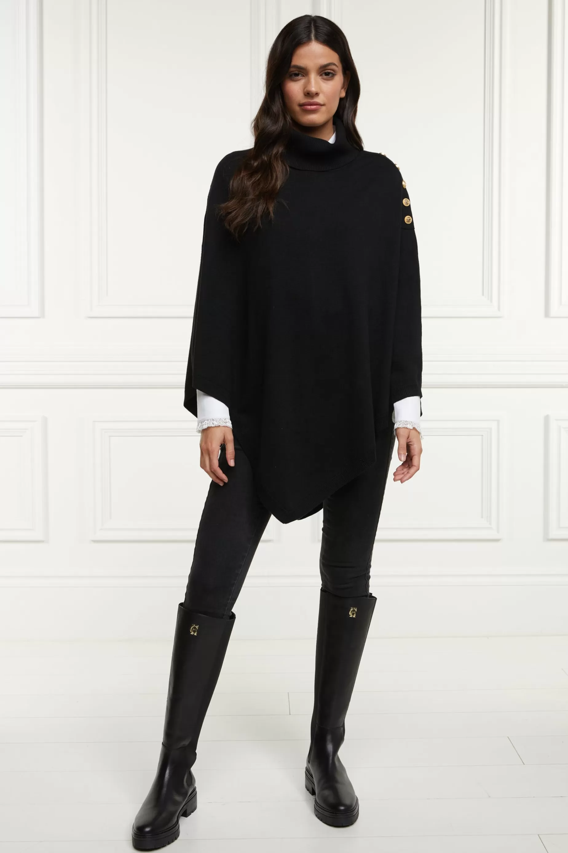 Holland Cooper Knitwear | Capes>Roll Neck Cape Black