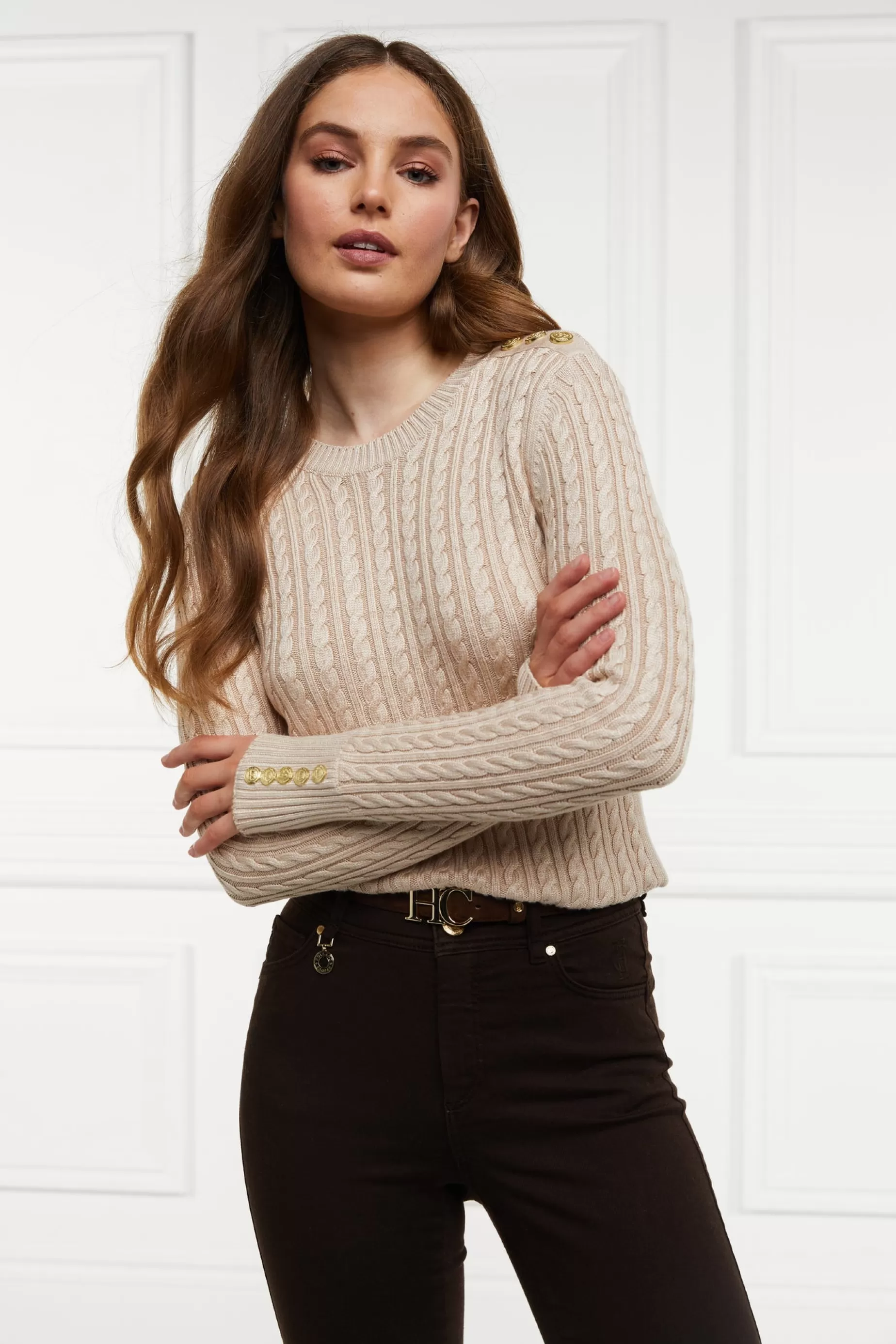 Holland Cooper Knitwear | Wardrobe Staples>Seattle Cable Crew Knit Oatmeal