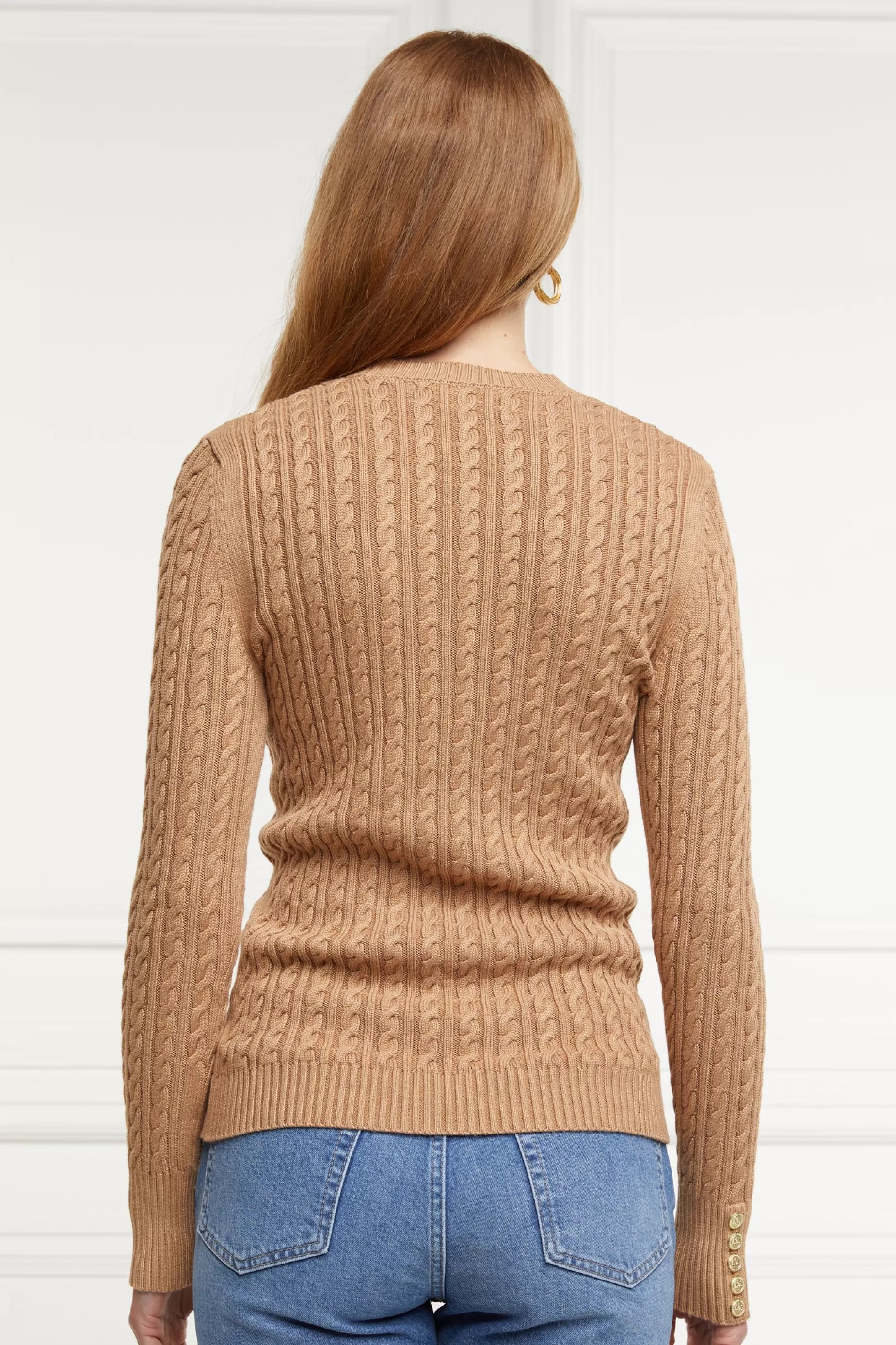 Holland Cooper Knitwear | Wardrobe Staples>Seattle Cable Crew Knit Dark Camel