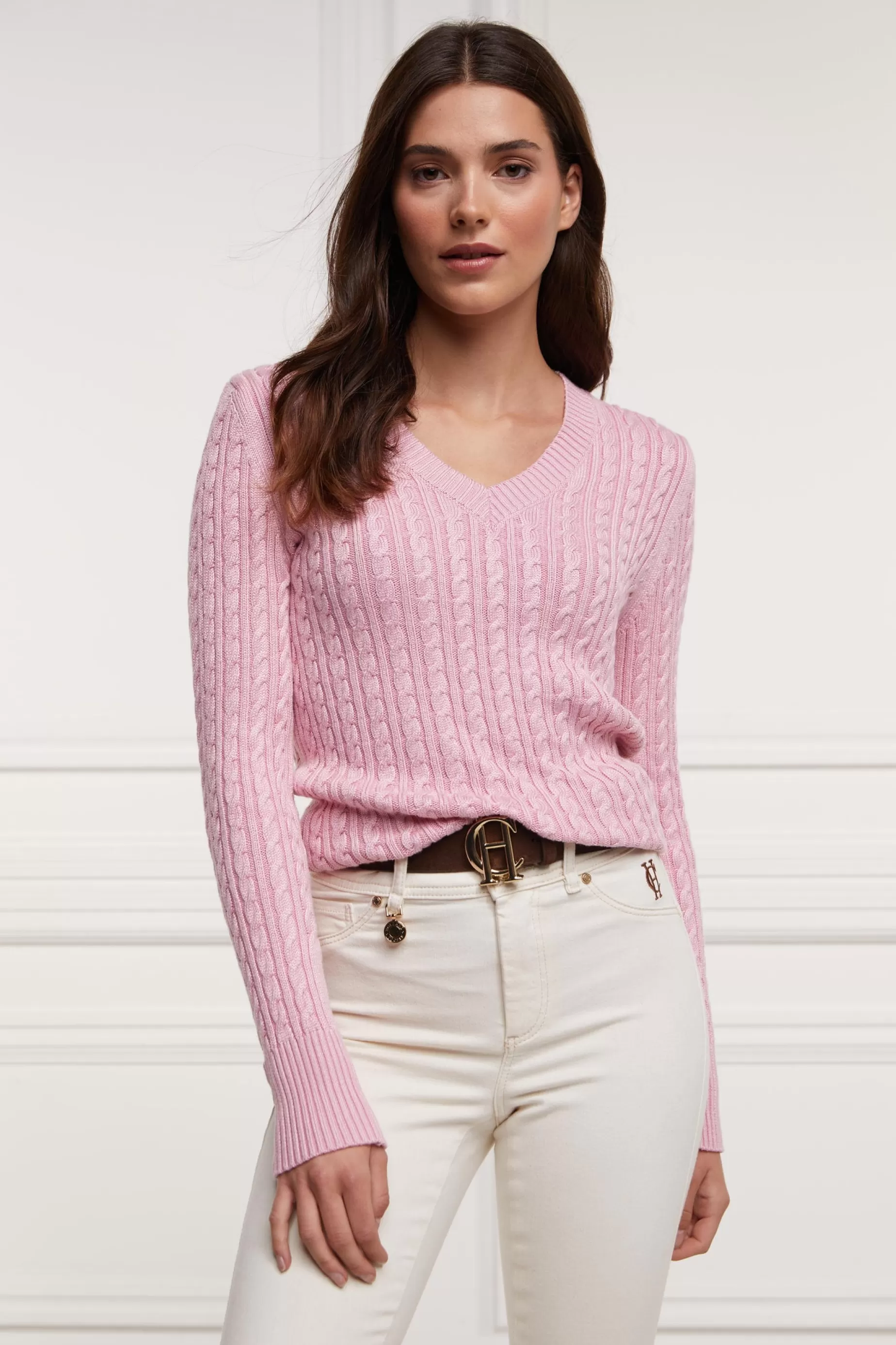 Holland Cooper Knitwear>Seattle V-Neck Knit Blush