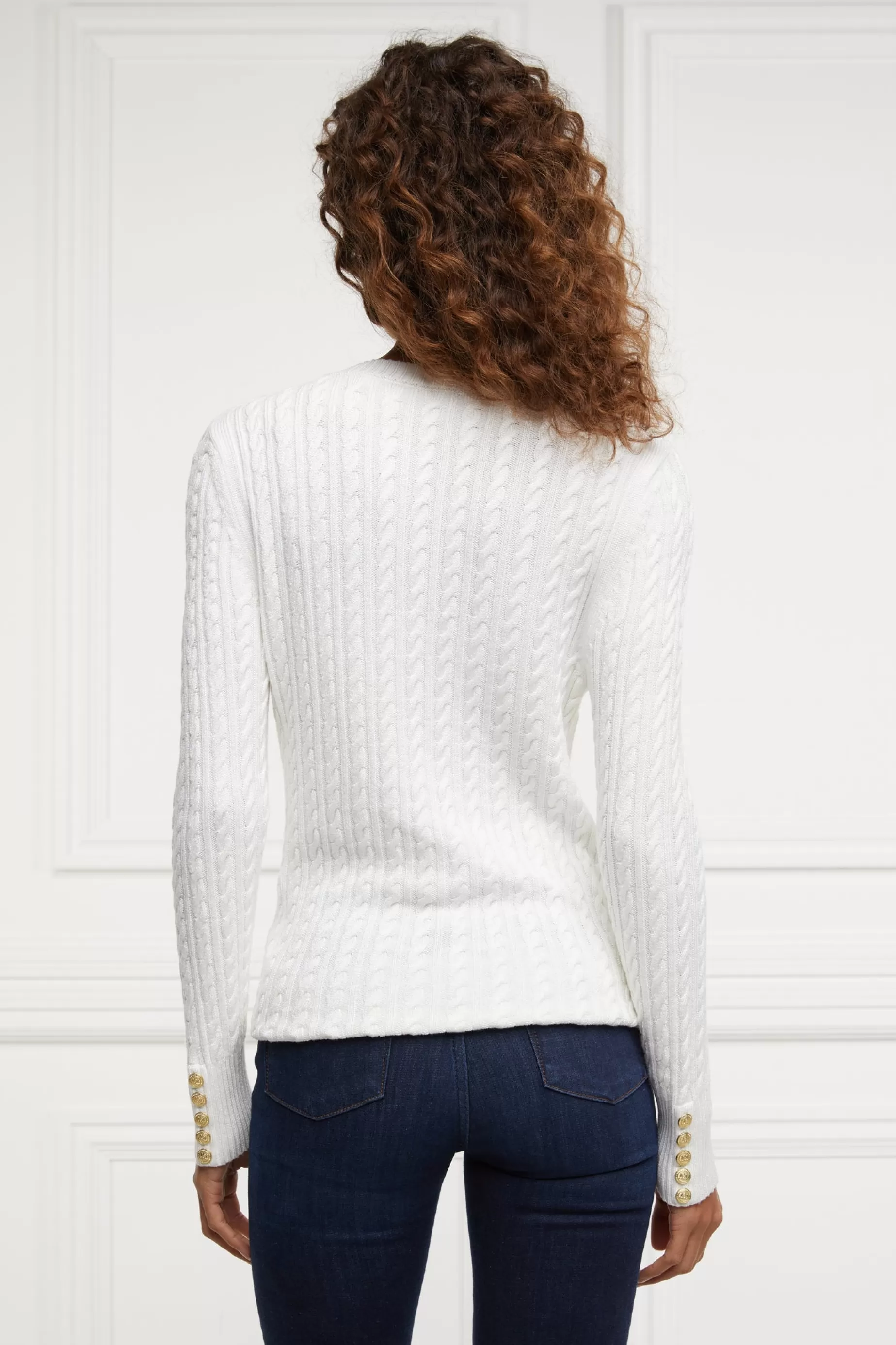 Holland Cooper Knitwear>Seattle V-Neck Knit Winter White