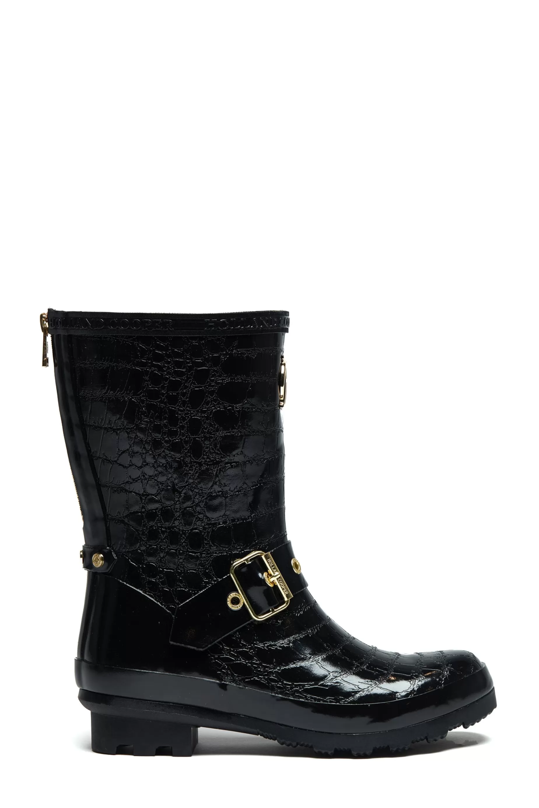 Holland Cooper Wellington Boots | Footwear>Sherpa Lined Chelsea Wellington Black Croc