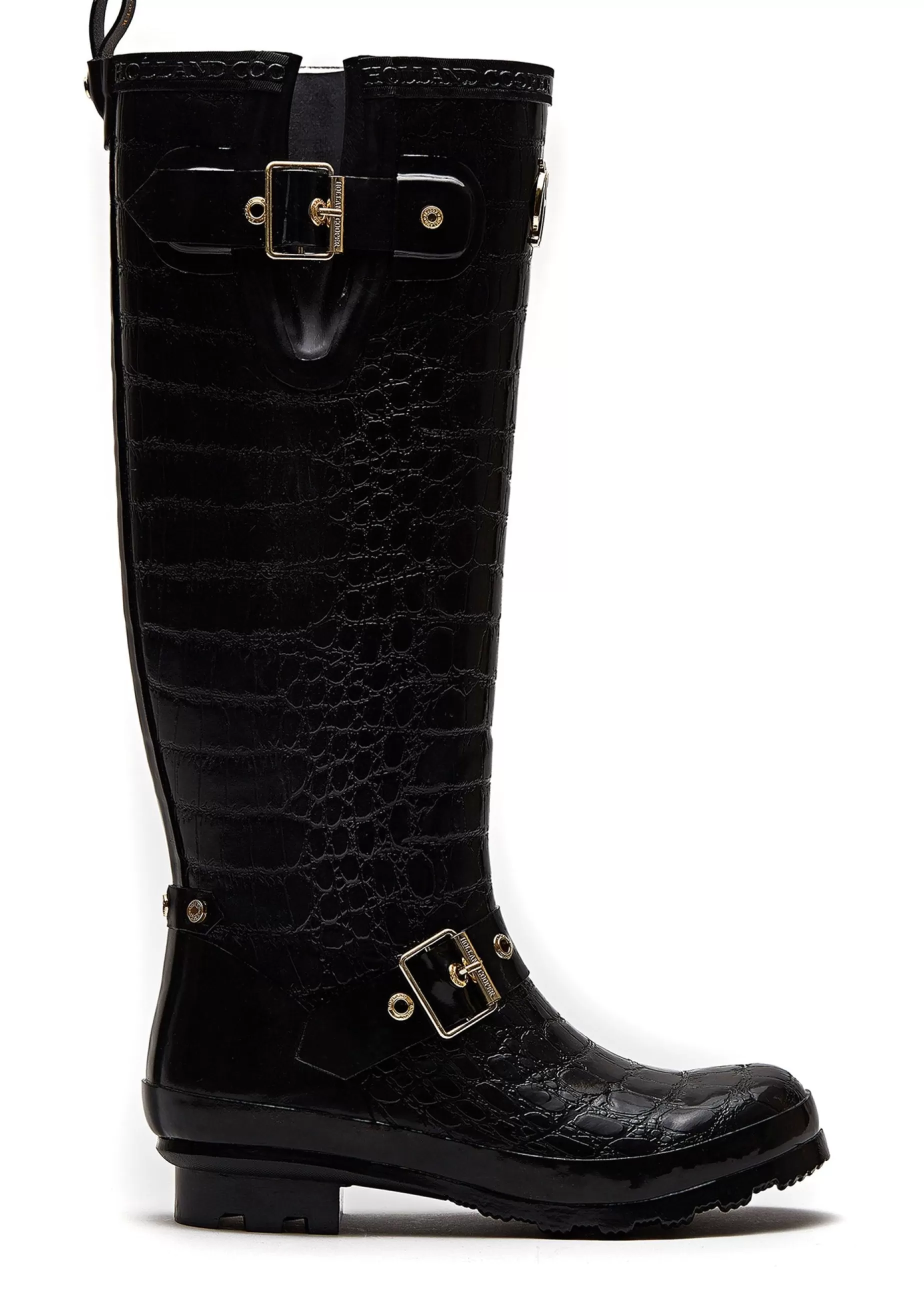 Holland Cooper Wellington Boots | Footwear>Sherpa Lined Regency Wellington Black Croc