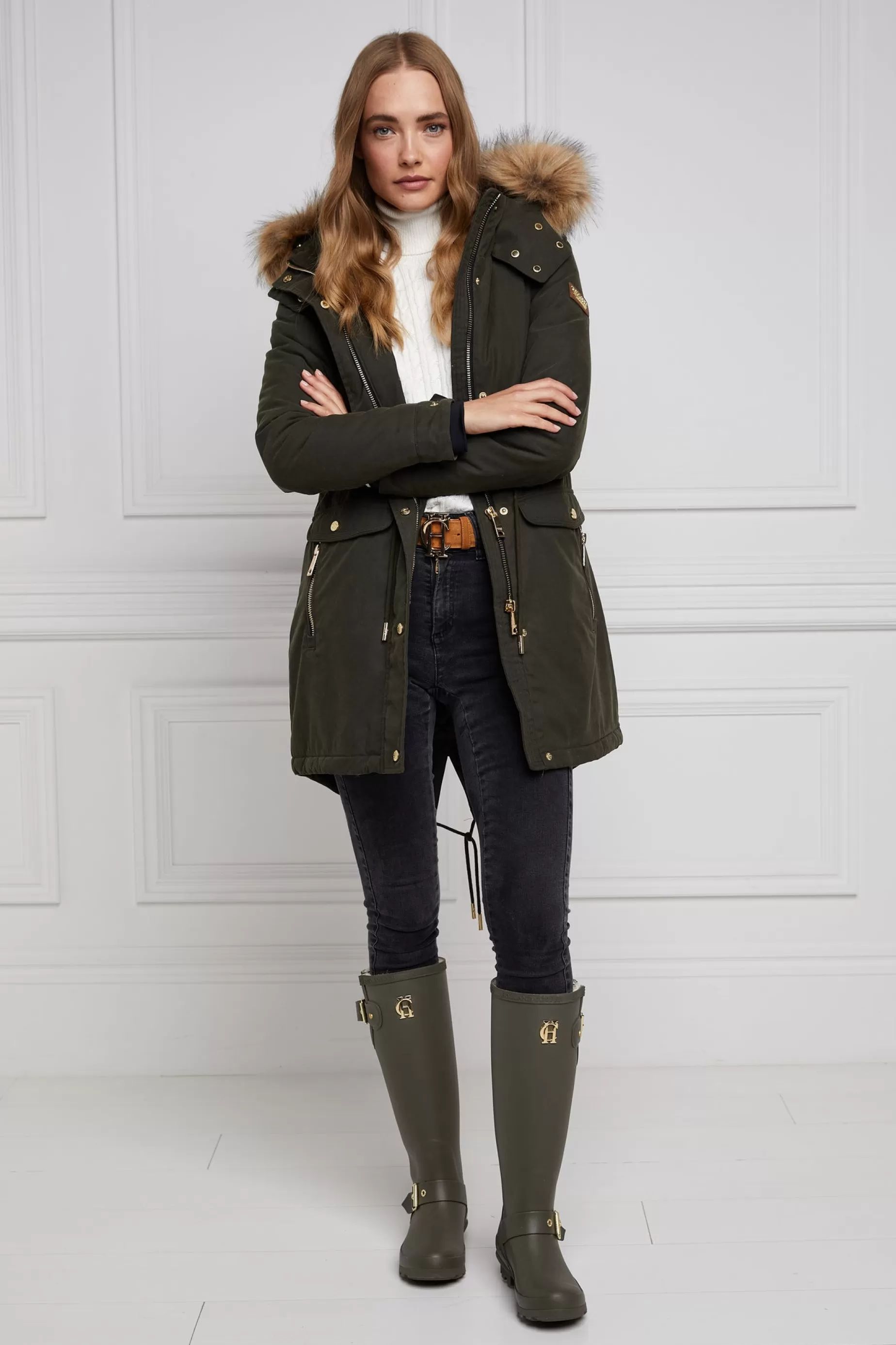 Holland Cooper At The Stables | Wellington Boots>Sherpa Lined Regency Wellington Matte Green