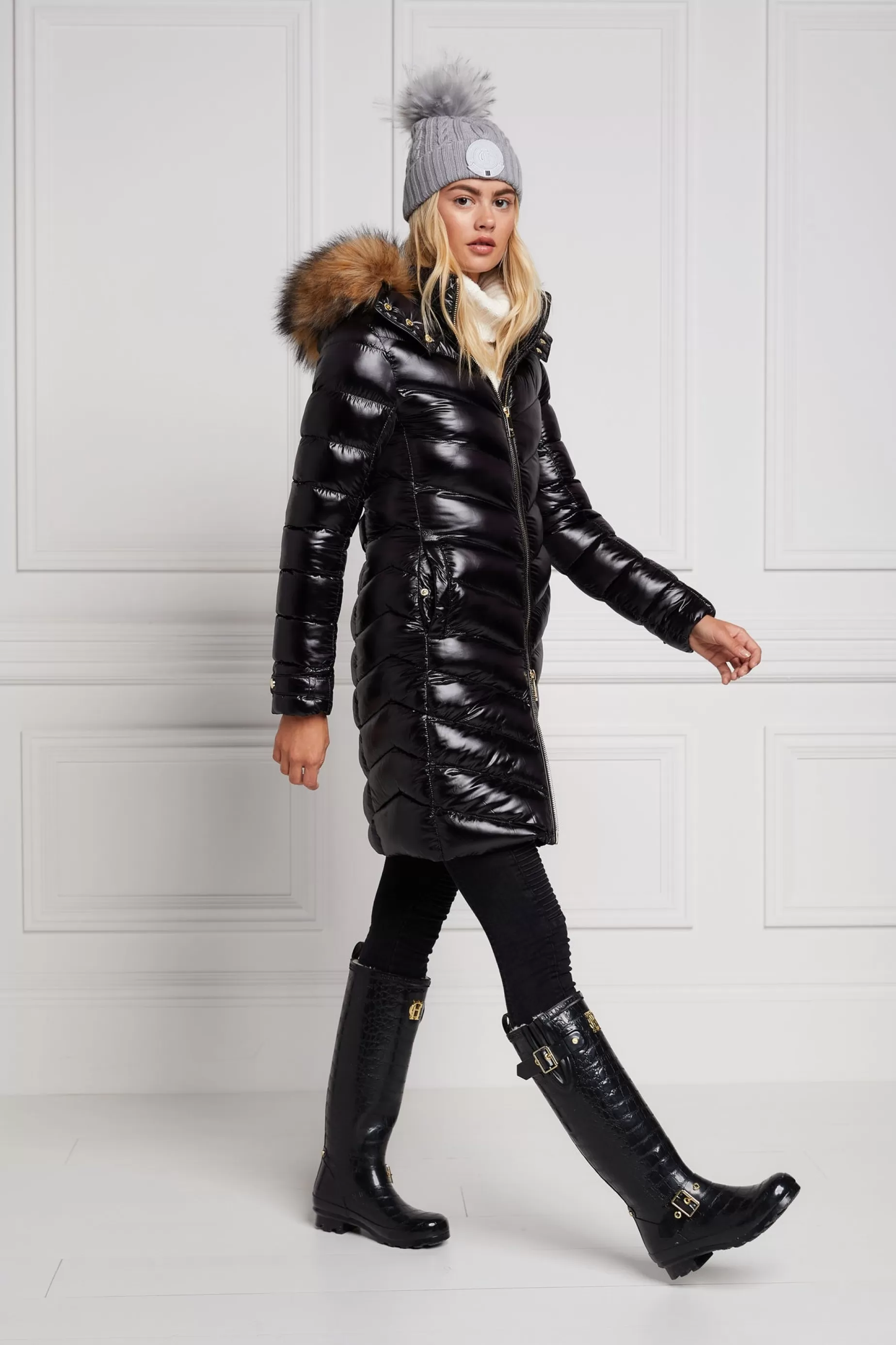 Holland Cooper Wellington Boots | Footwear>Sherpa Lined Regency Wellington Black Croc