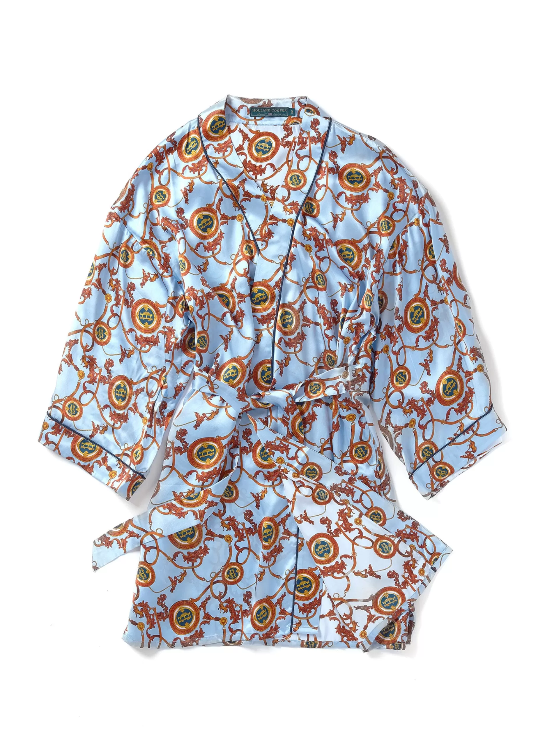 Holland Cooper Sleepwear>Silk Dressing Gown Sky Blue