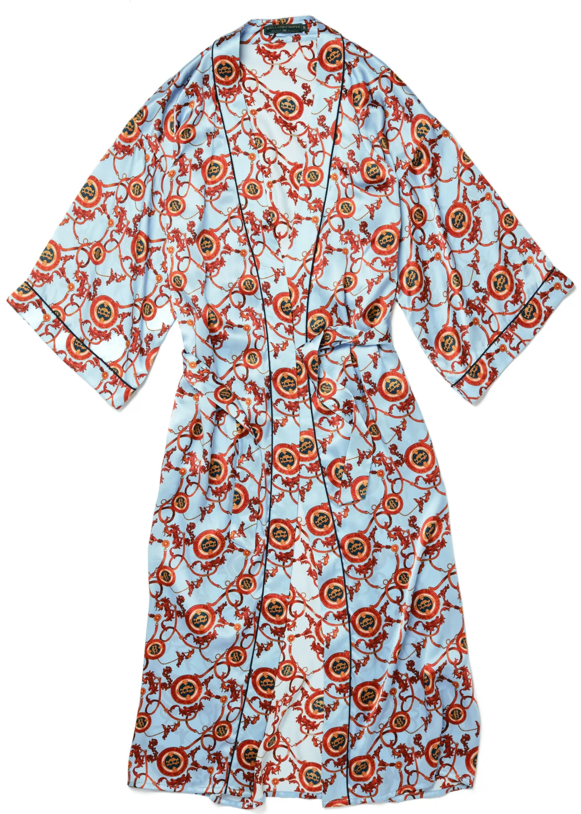 Holland Cooper Sleepwear>Silk Full Length Dressing Gown Sky Blue