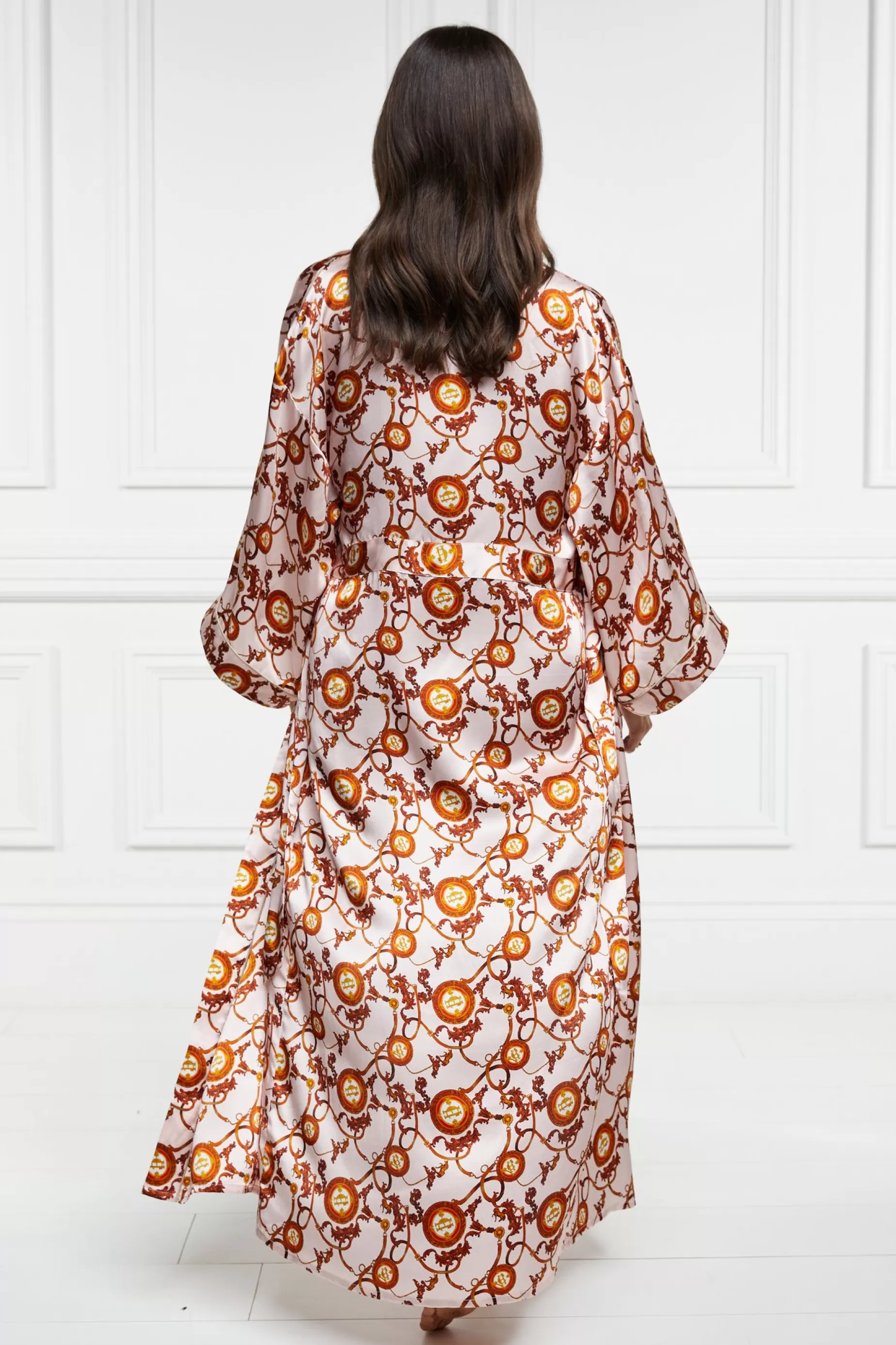 Holland Cooper Sleepwear>Silk Full Length Dressing Gown Blush