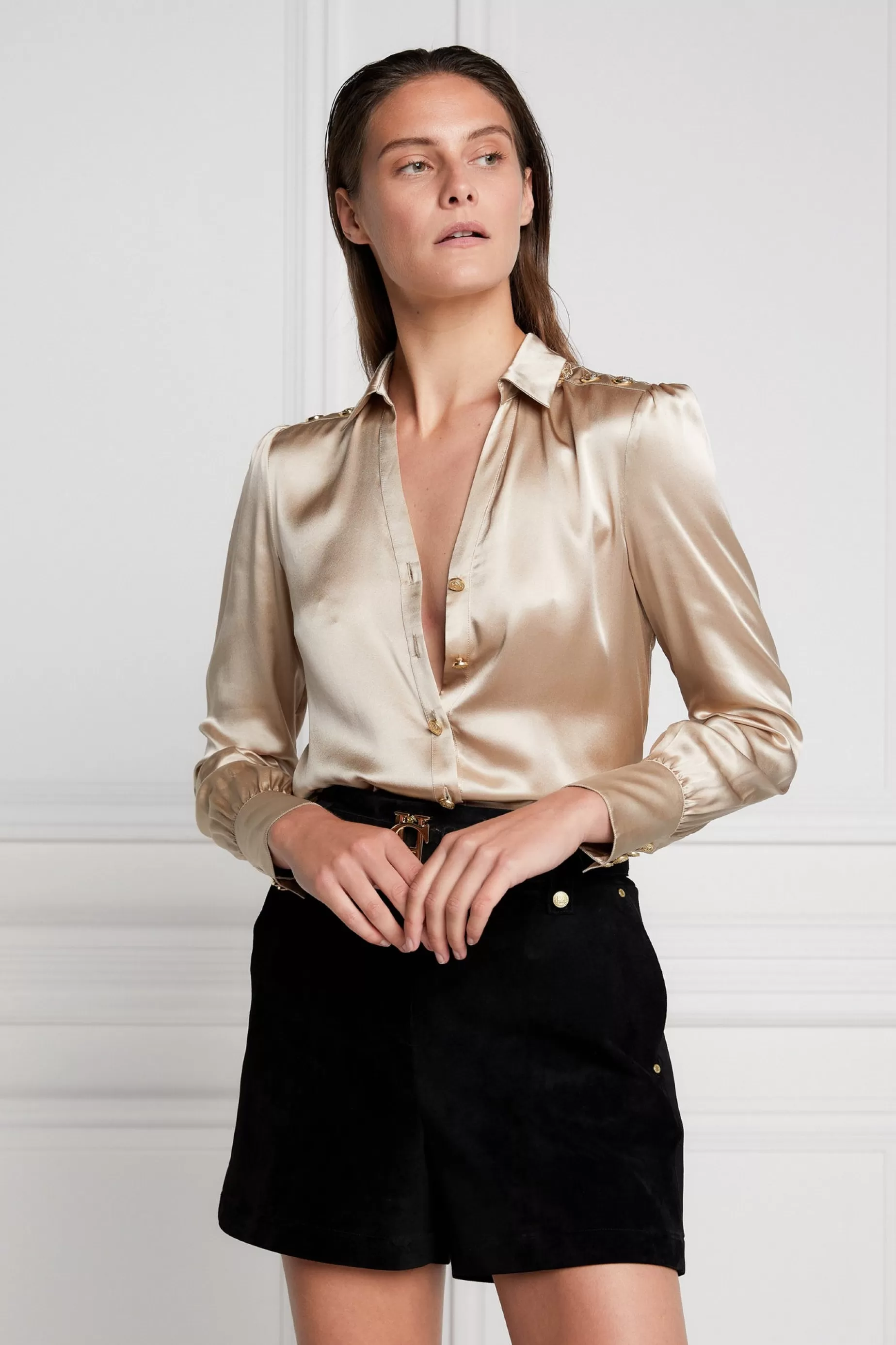 Holland Cooper Shirts & Blouses | Back In Stock>Silk V-Neck Blouse Champagne