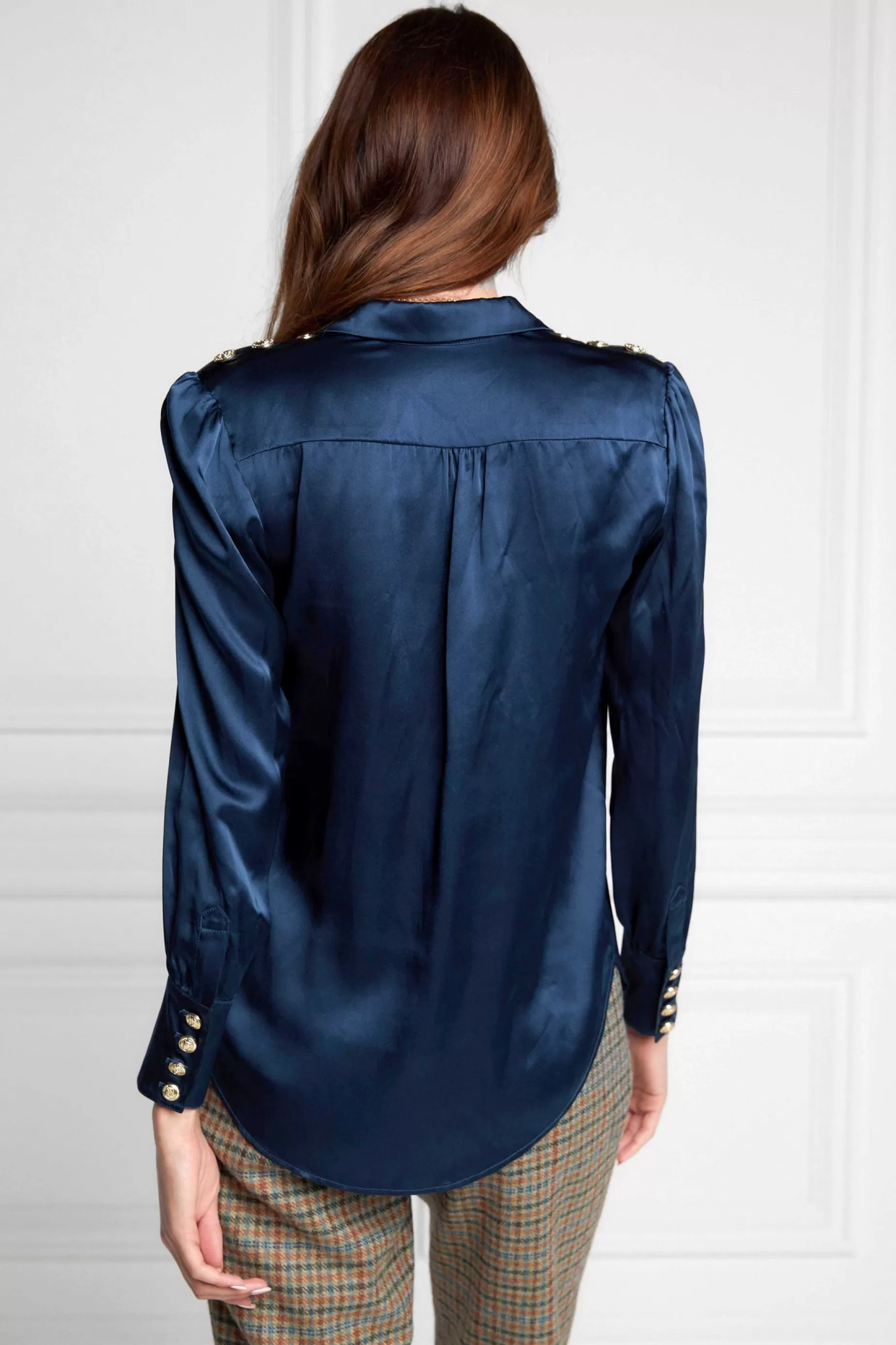 Holland Cooper Shirts & Blouses | Back In Stock>Silk V-Neck Blouse Petrol Blue