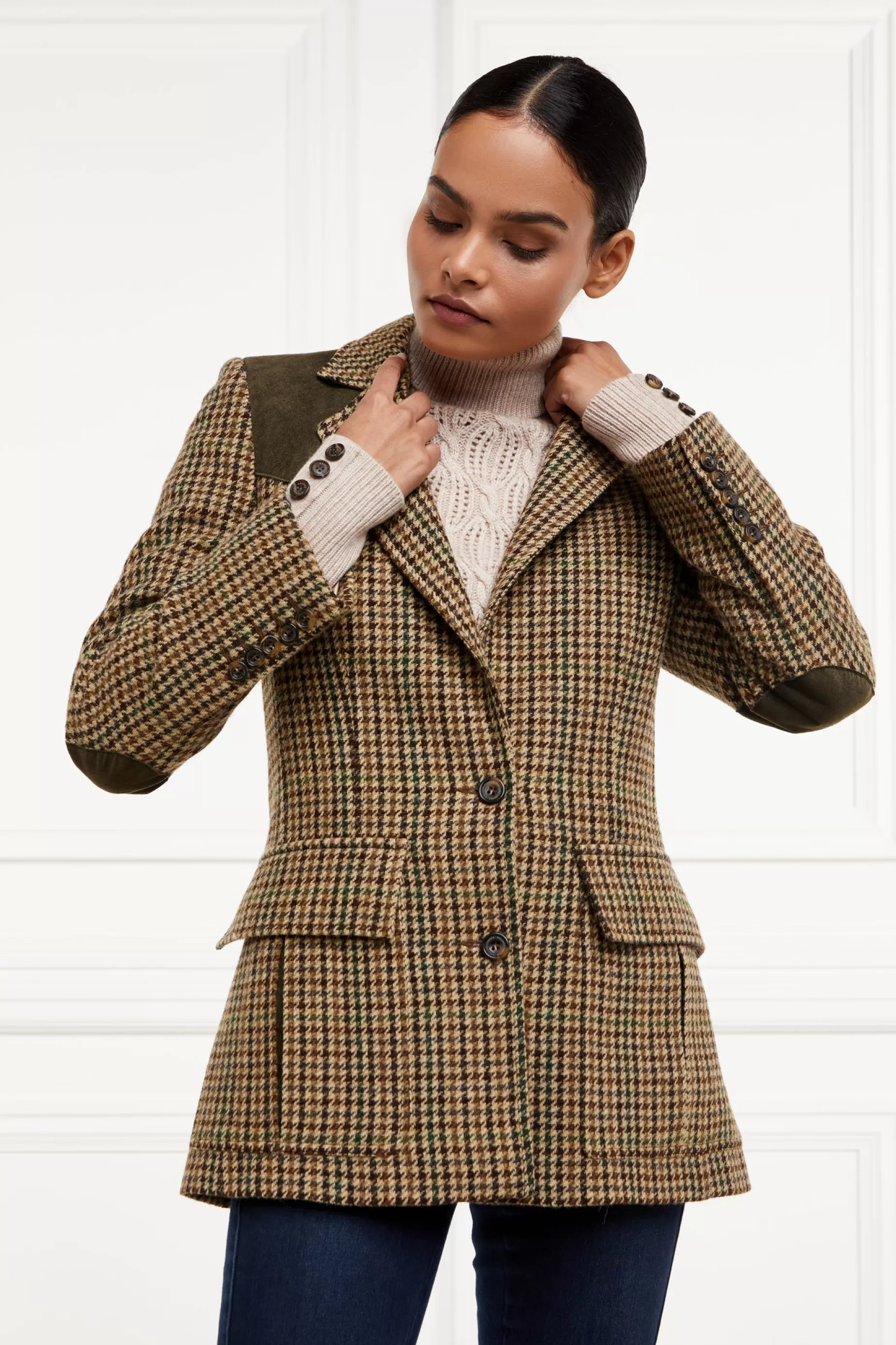 Holland Cooper Blazers | Jackets>Single Breasted Field Blazer Hailes Green Tweed