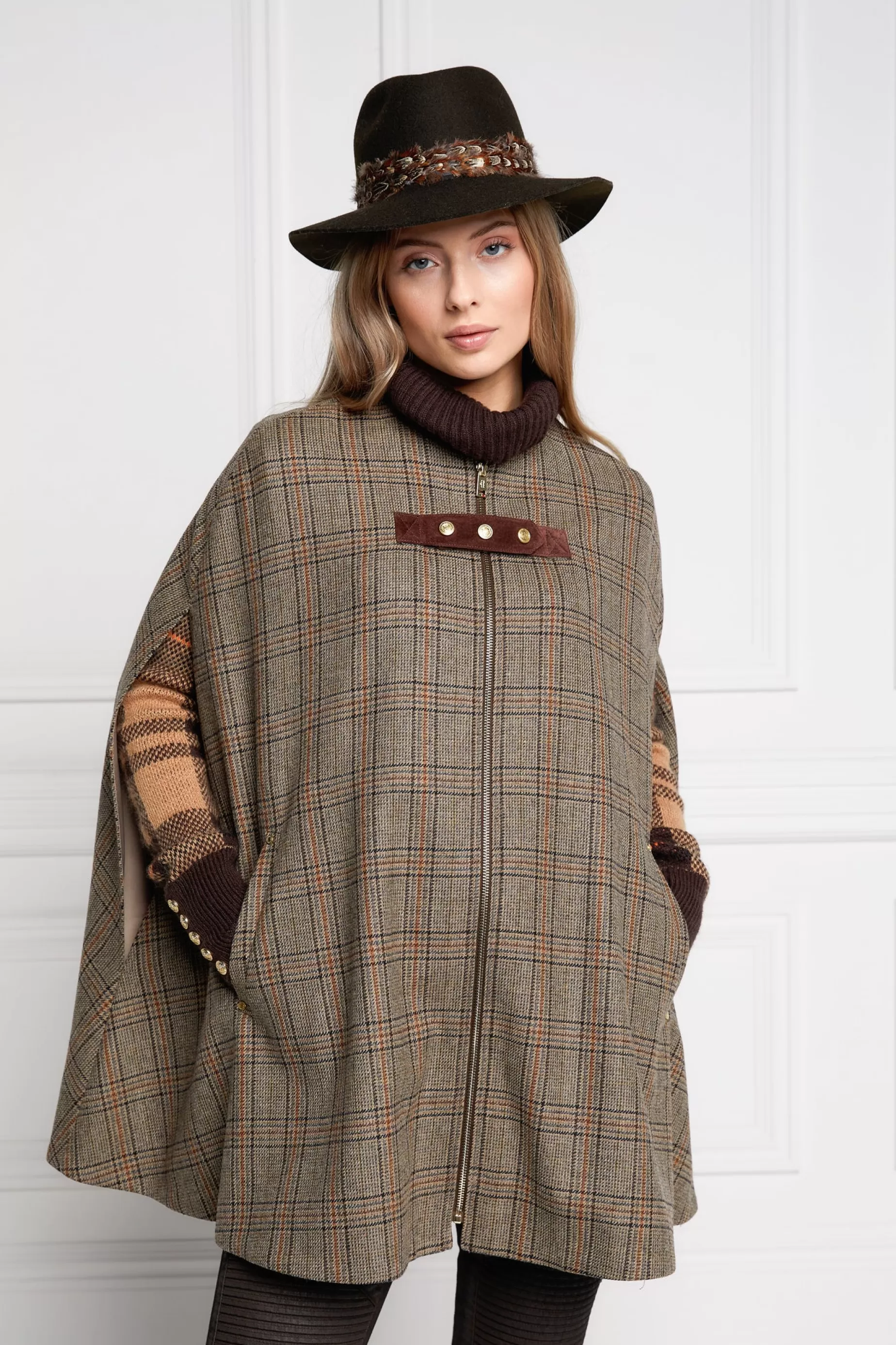 Holland Cooper Capes>Slim Cape Bourbon Tweed