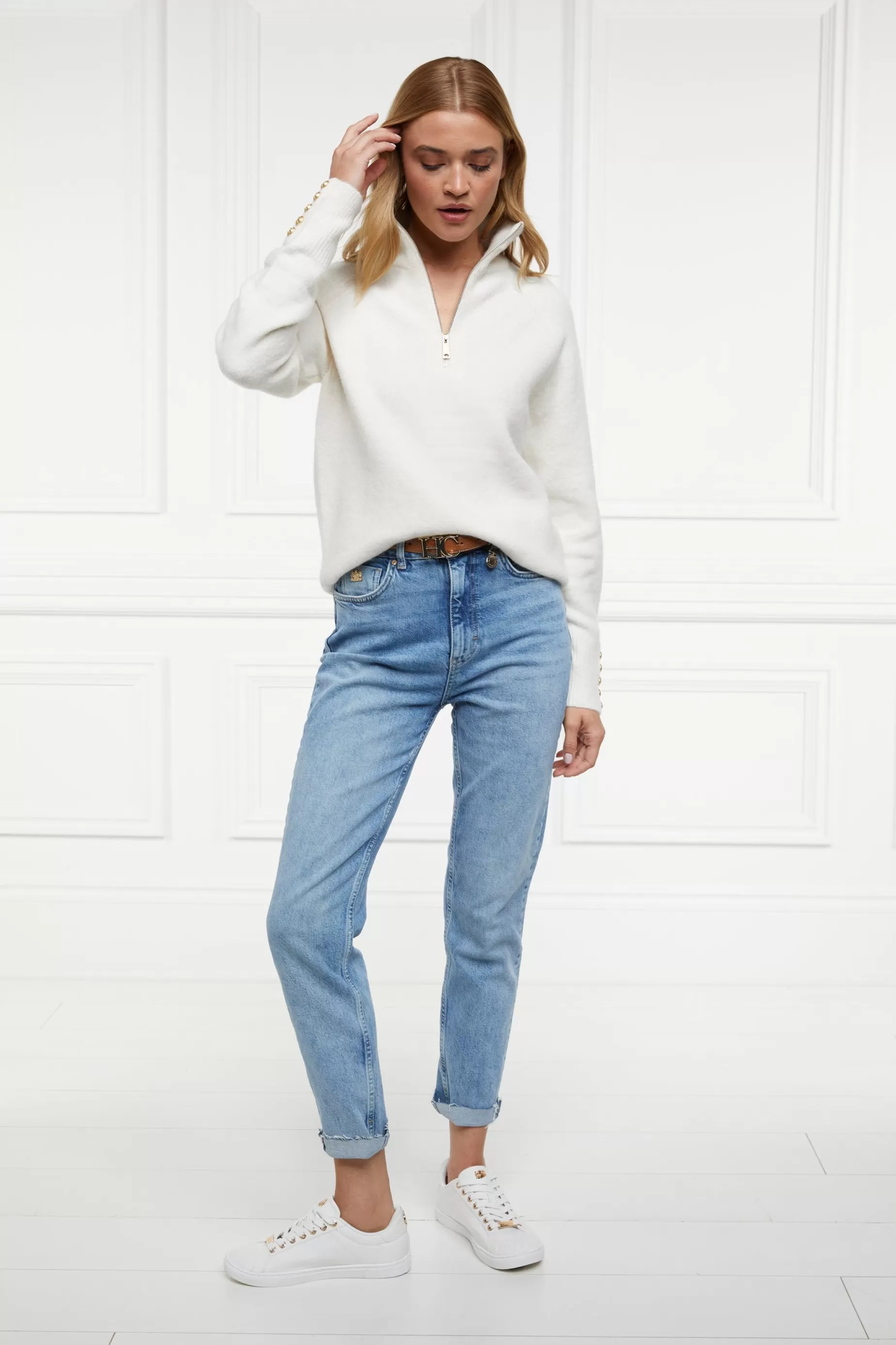 Holland Cooper Knitwear | Jade's Top Picks>Tori Half Zip Knit Natural