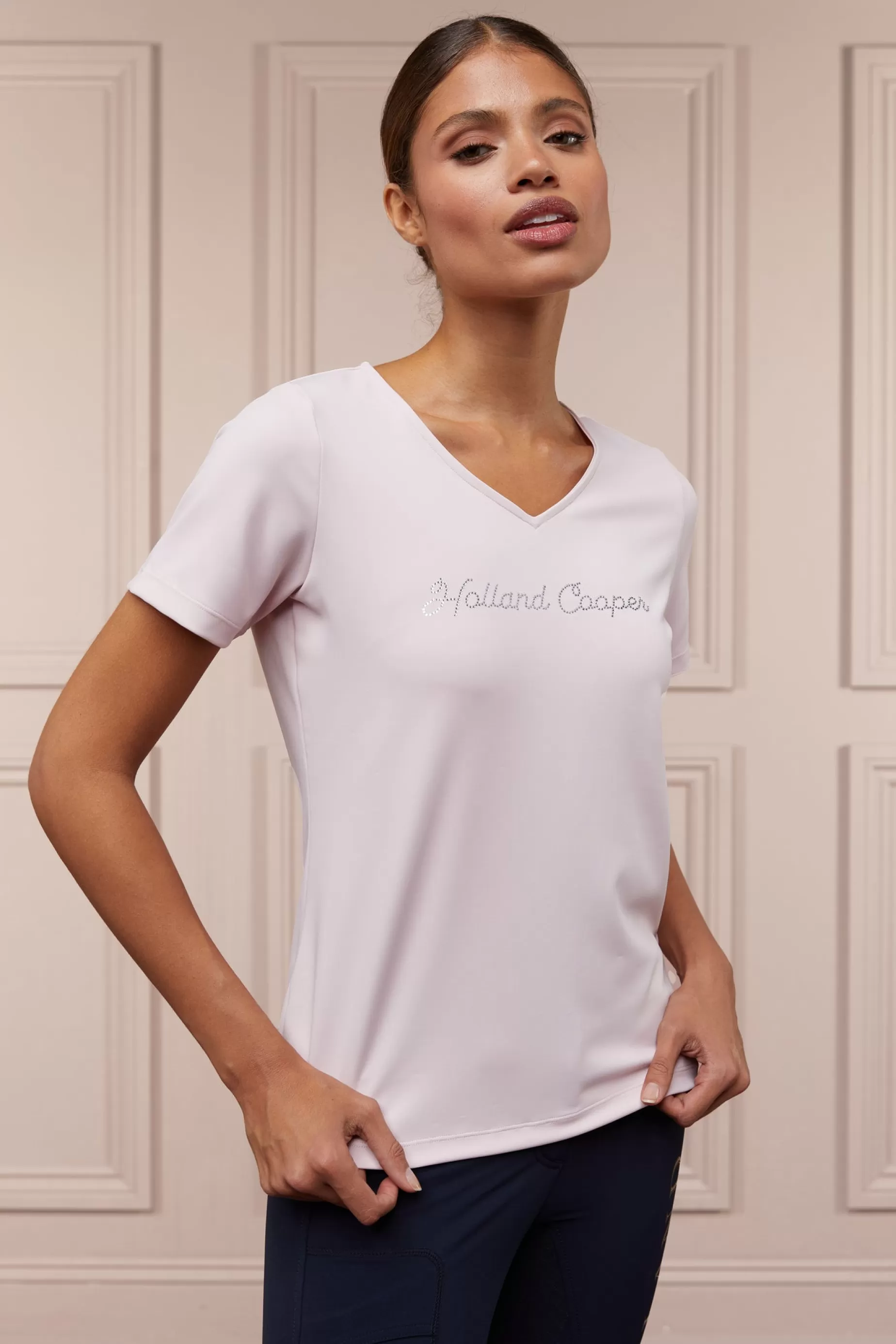 Holland Cooper Shop By Product | Equestrian Casualwear>Training V-Neck Tee Blush