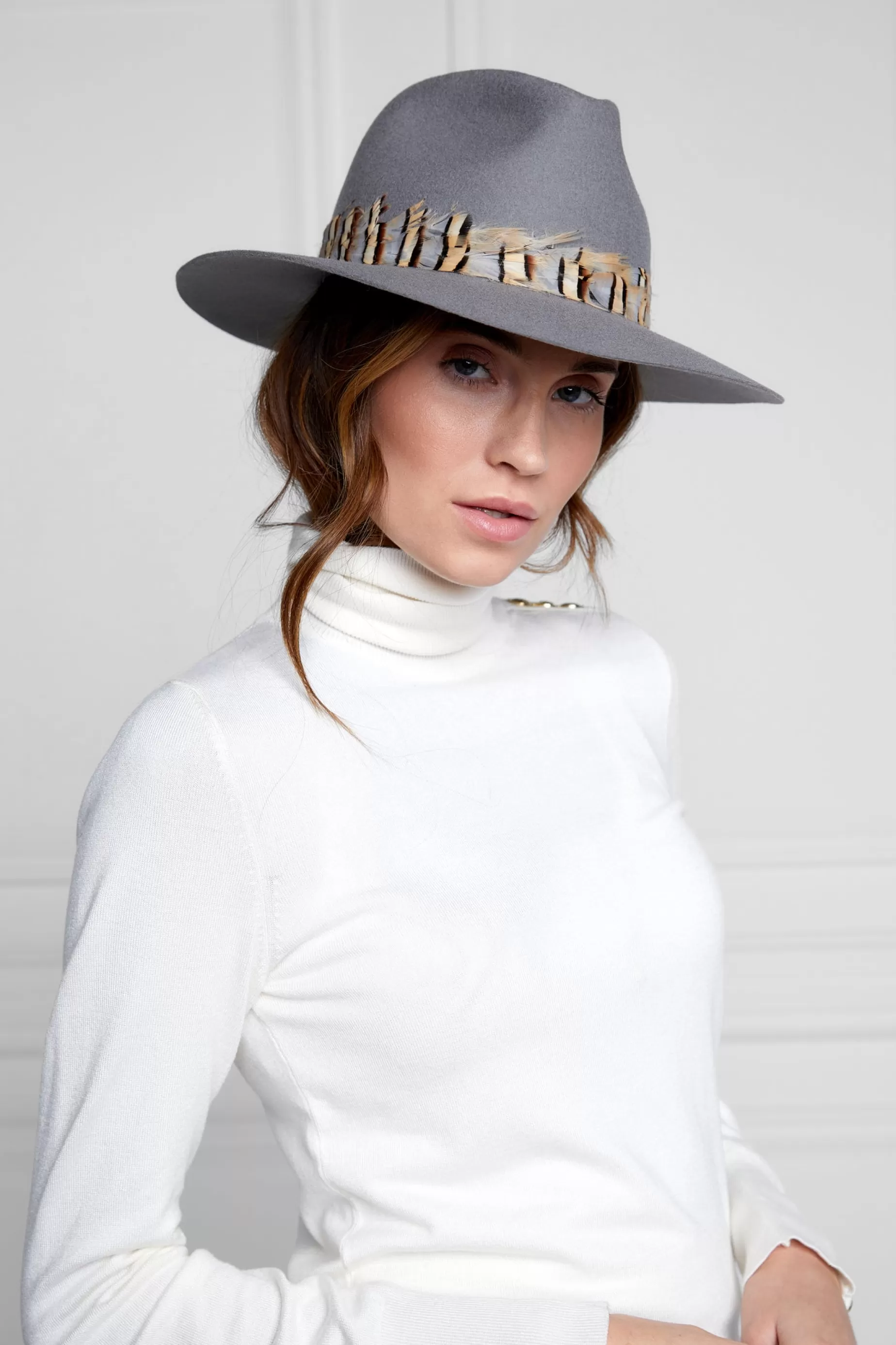 Holland Cooper Hats & Headbands | Hats & Headbands>Trilby Hat Double Feather Band Light Grey