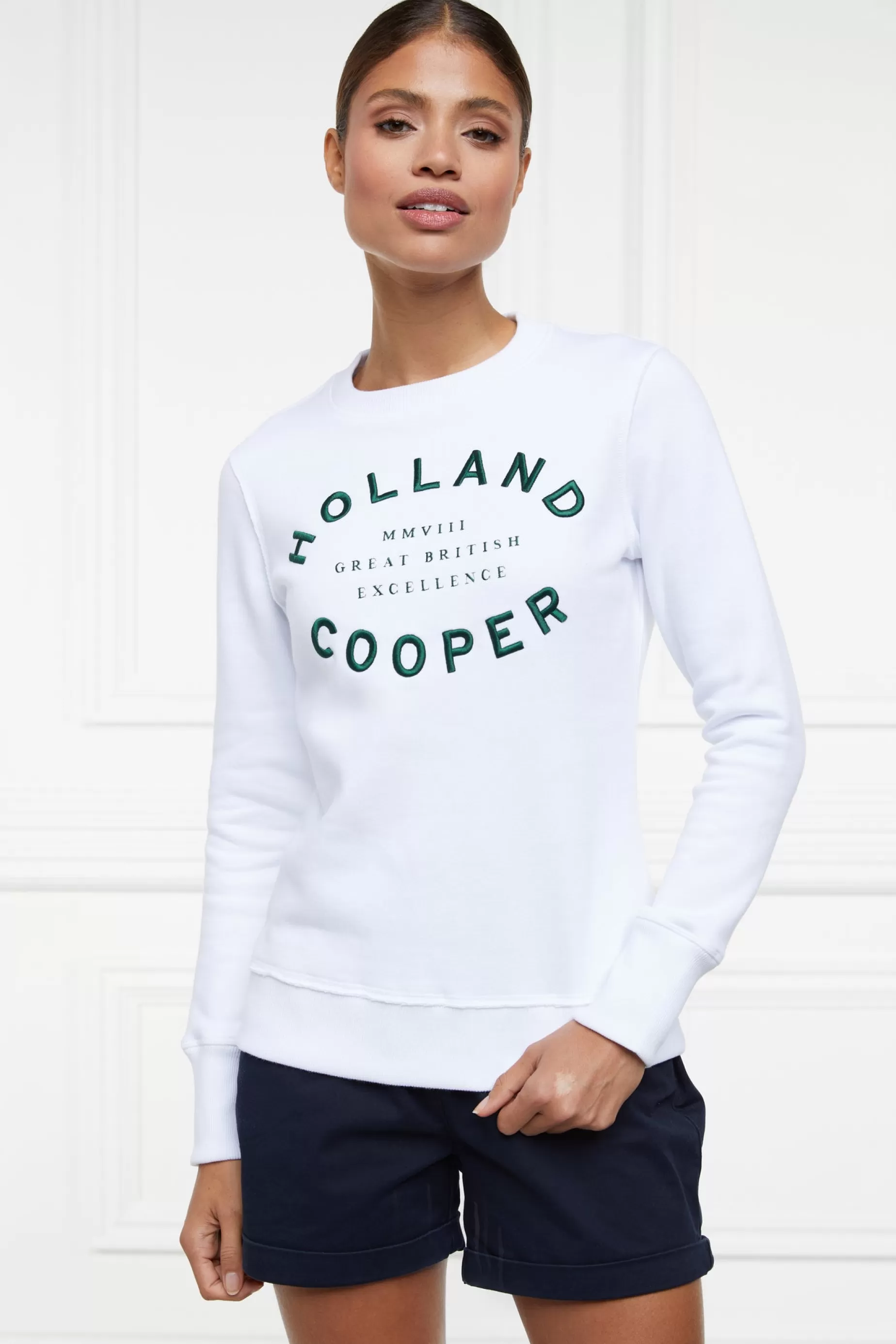 Holland Cooper Sweatshirts | Casualwear>Varsity Crew White