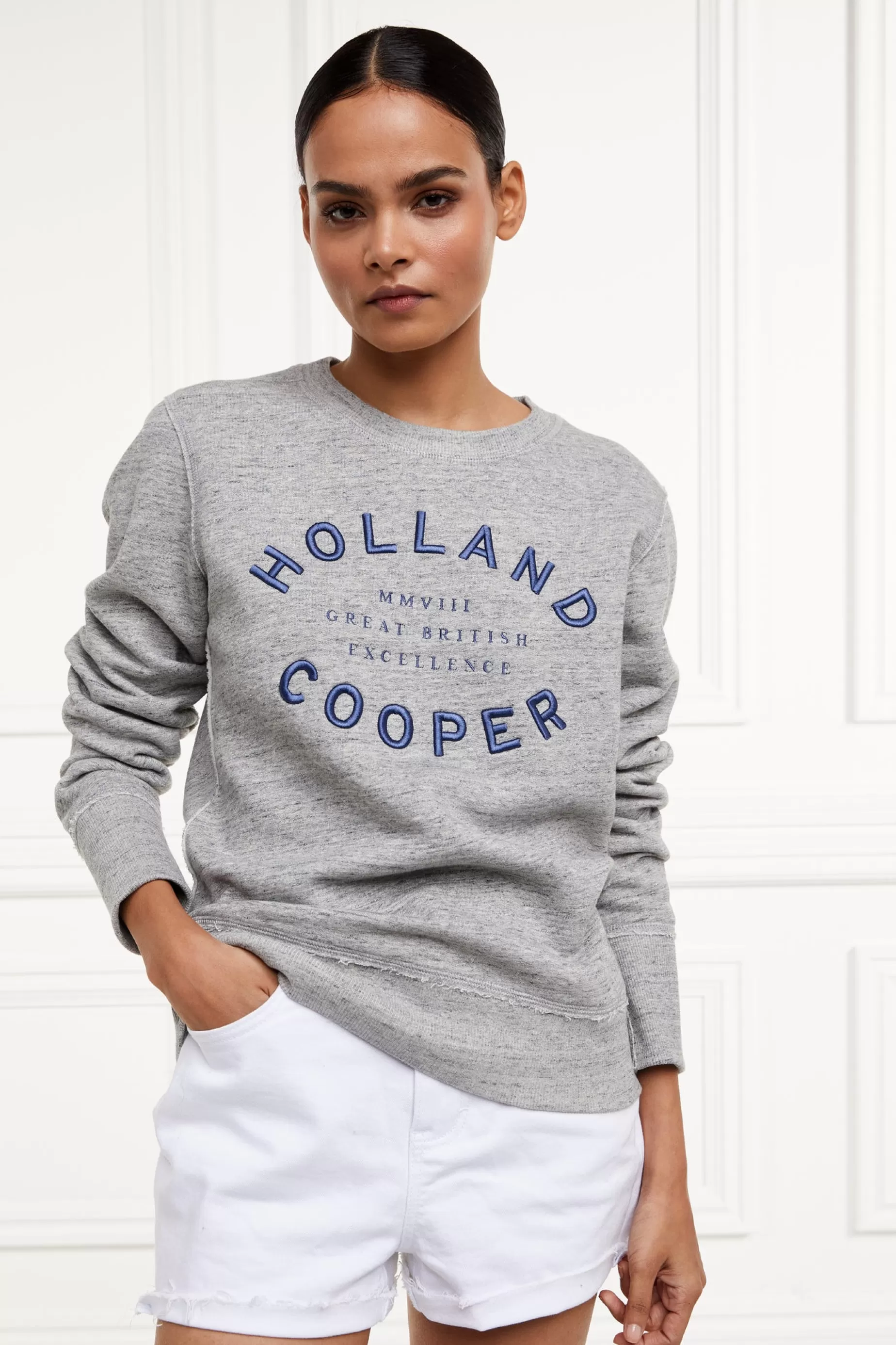 Holland Cooper Sweatshirts | Casualwear>Varsity Crew Grit Marl