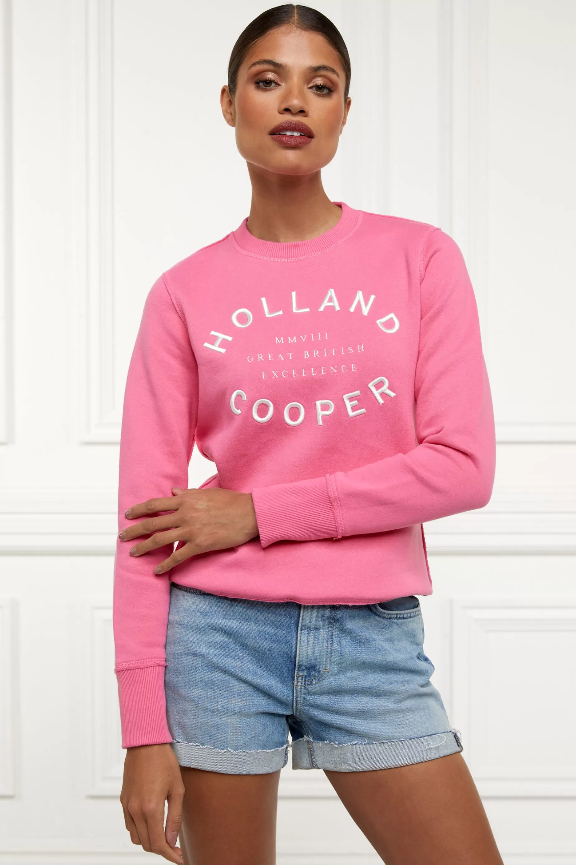 Holland Cooper Casualwear | Sweatshirts>Varsity Crew Peony Pink