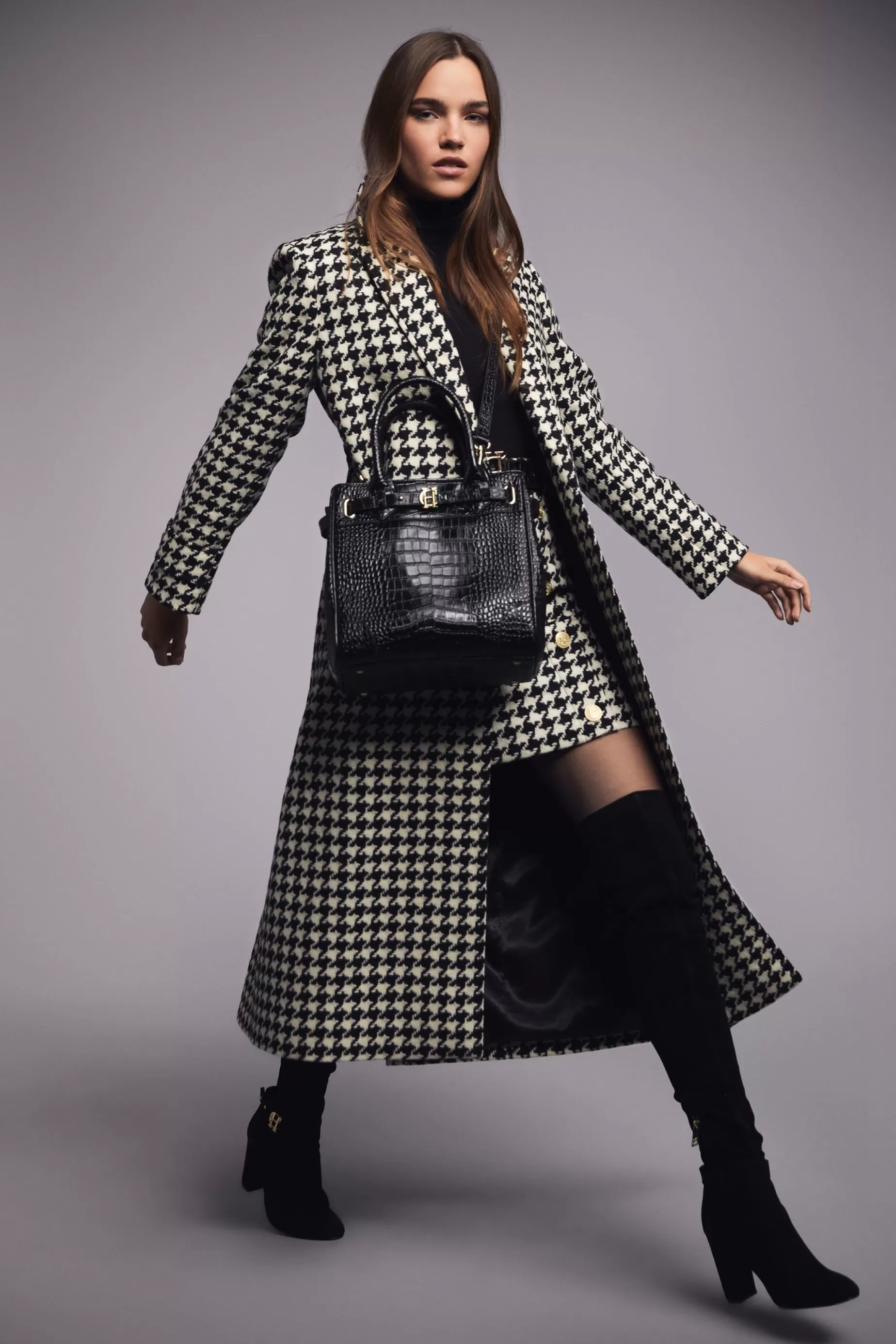 Holland Cooper Coats>Wrap Coat Large Scale Houndstooth