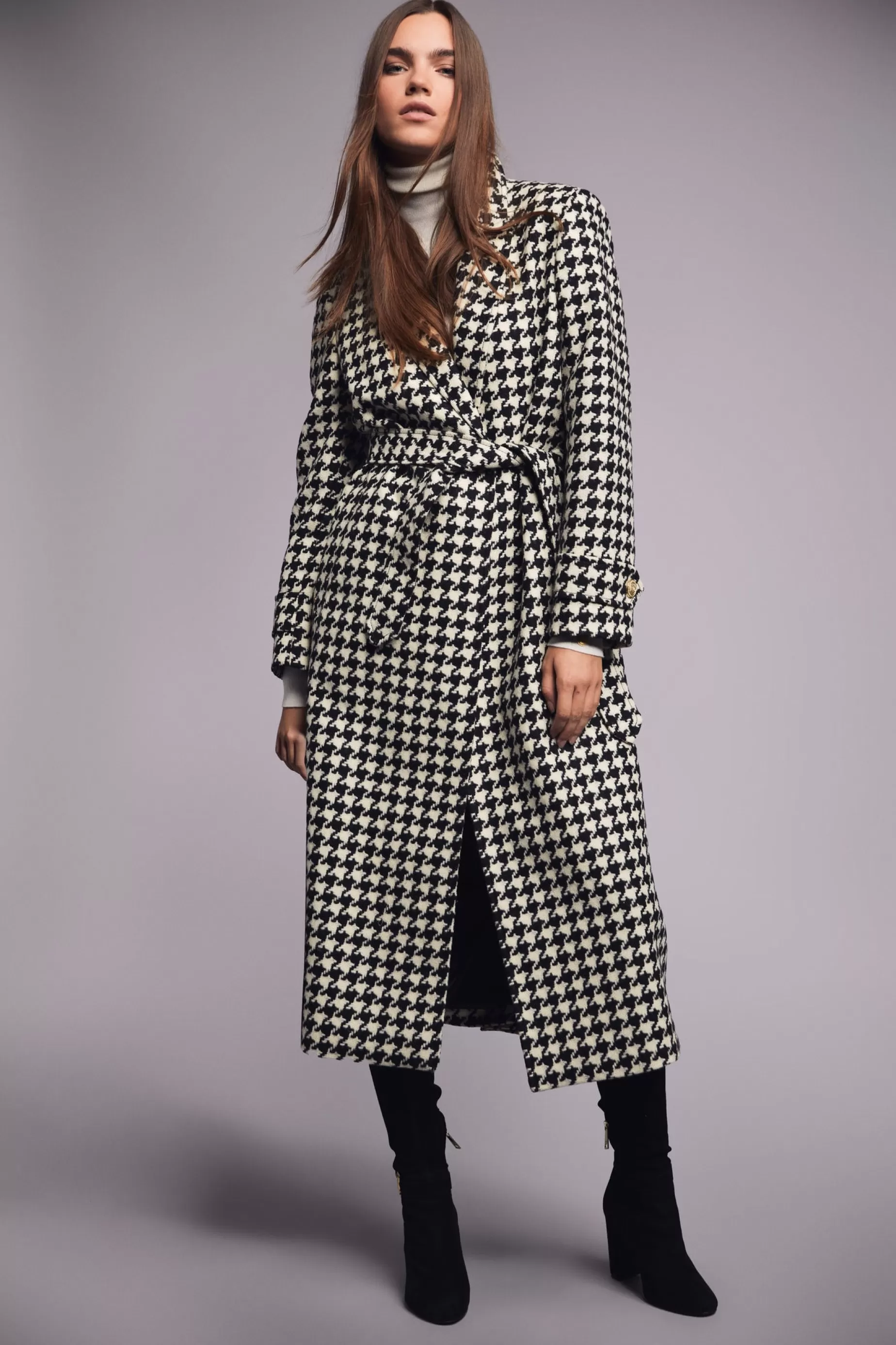 Holland Cooper Coats>Wrap Coat Large Scale Houndstooth